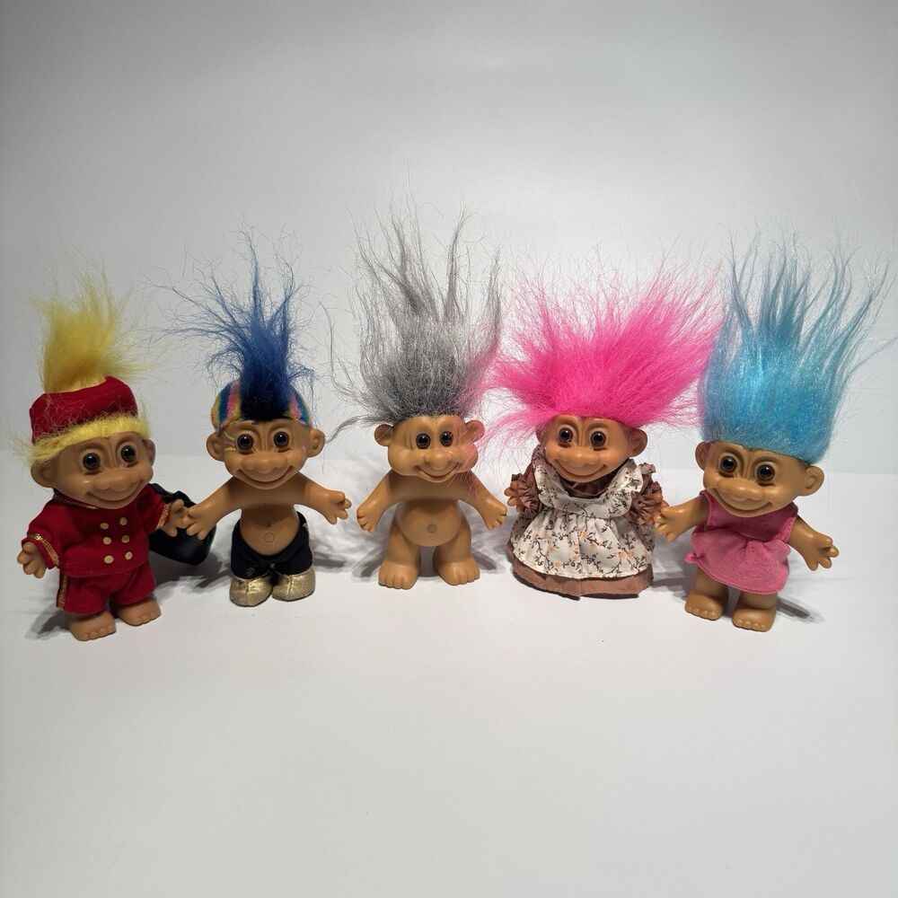 Vintage Troll Dolls Dam Dolls Rock-Star Bell-Boy Gray-Haired Rus Trolls Lot